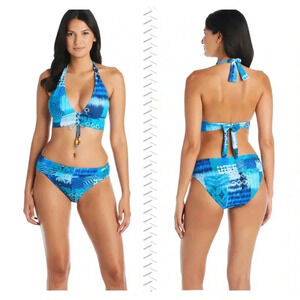 Bleu Rod Beattie Too Hot To Handle Lace Up Halter Bra and Sarong Hipster Bottom